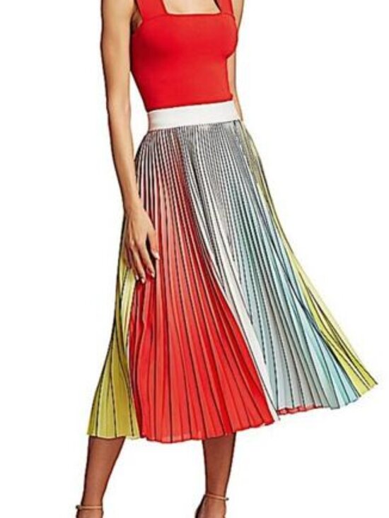 Alice + Olivia Dresses & Skirts - Alice + Olivia Arden Pleated Midi Skirt Womens 4 Multi Color High Rise Preppy